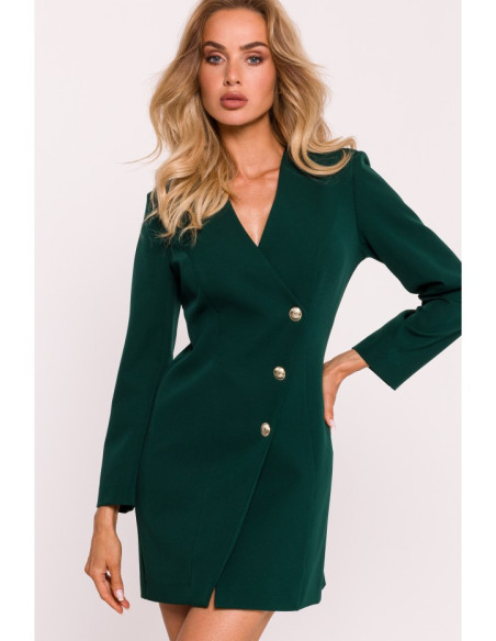 M793 Blazer dress with golden button - bottle green