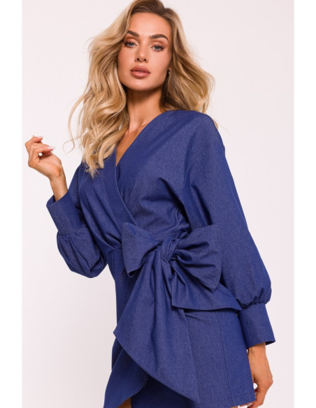 M802 Mini wrap dress with a tie detail - blue