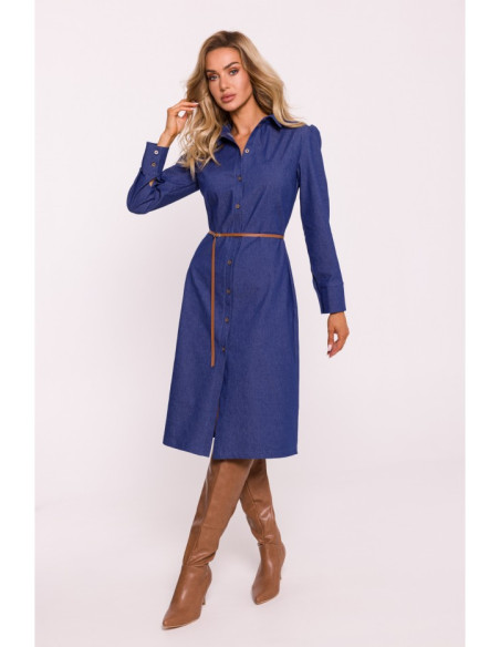 M804 Shirt dress with a belt - blue