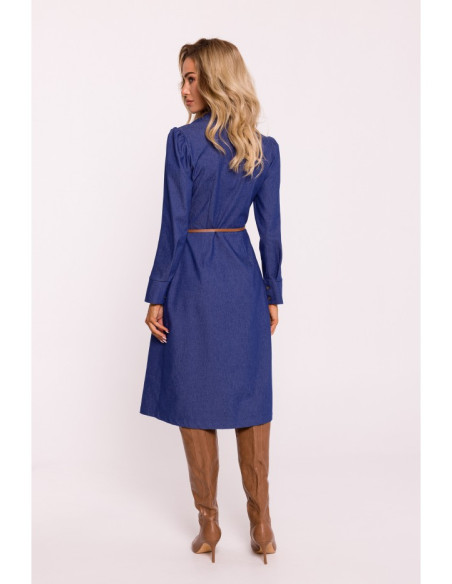 M804 Shirt dress with a belt - blue