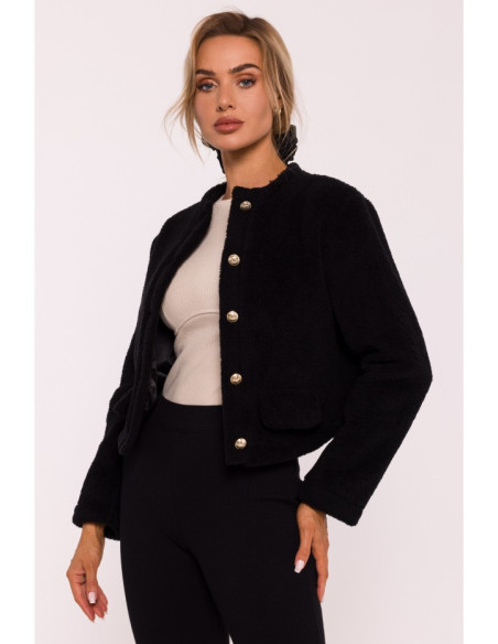 M807 Cropped teddy blazer - black