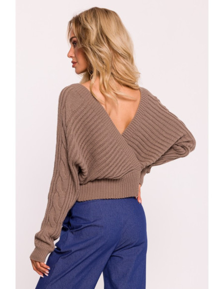 M809 Cropped pullover sweater with V-neck - cappuccino