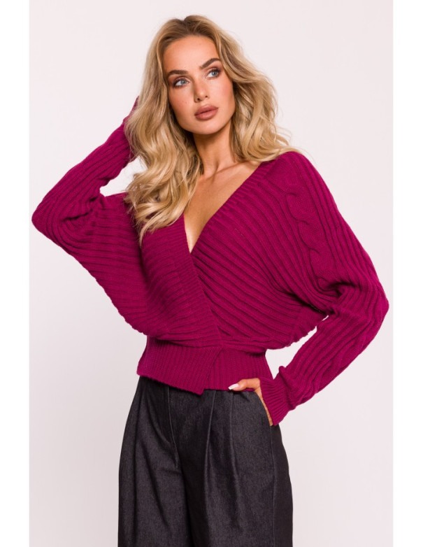 M809 Cropped pullover sweater with V-neck - pink