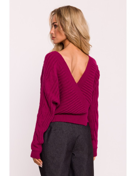 M809 Cropped pullover sweater with V-neck - pink