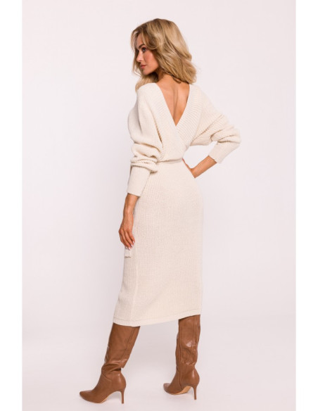 M810 Sweater dress with V-neck - ivory