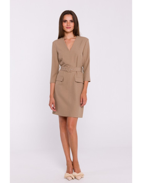 S369 Shift dress with belt - beige