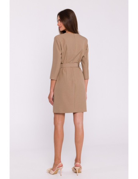 S369 Shift dress with belt - beige