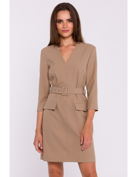 S369 Shift dress with belt - beige