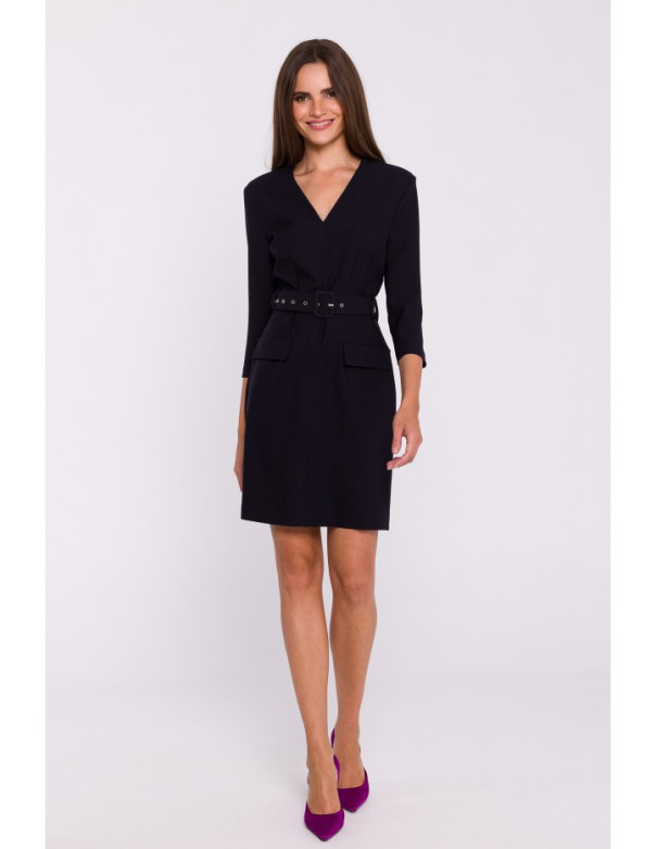 S369 Shift dress with belt - black