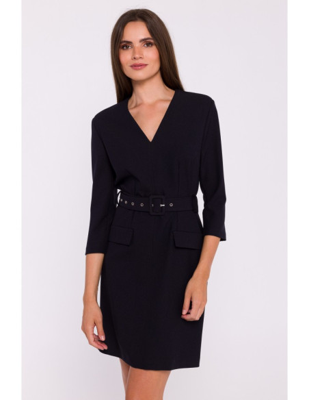 S369 Shift dress with belt - black