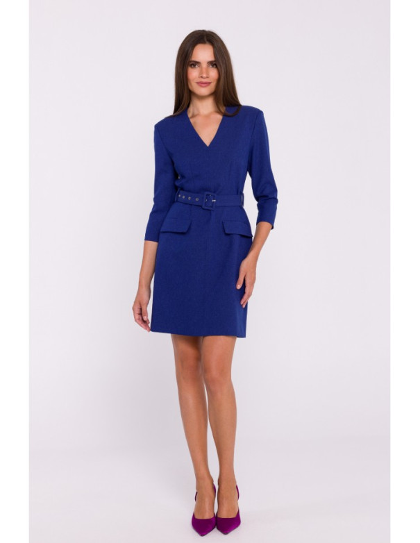 S369 Shift dress with belt - blue