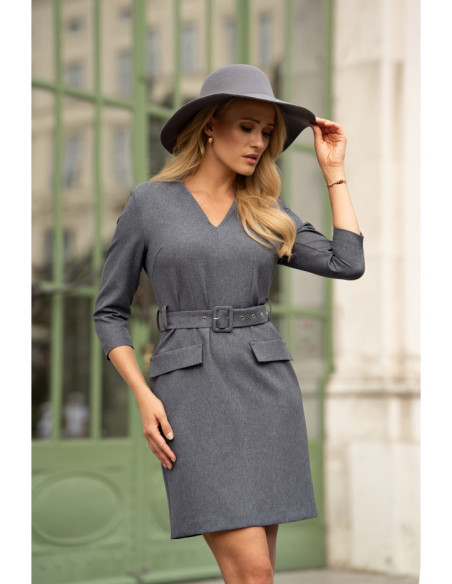 S369 Shift dress with belt - grey