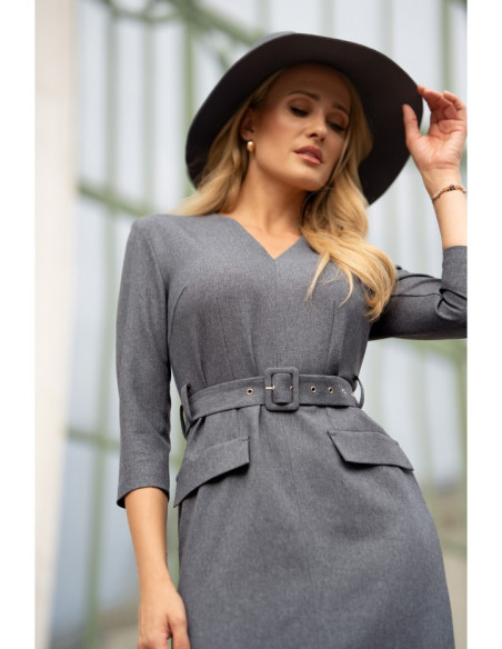 S369 Shift dress with belt - grey