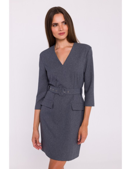 S369 Shift dress with belt - grey