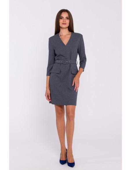 S369 Shift dress with belt - grey