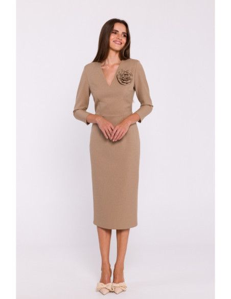 S372 Flower pencil dress - beige