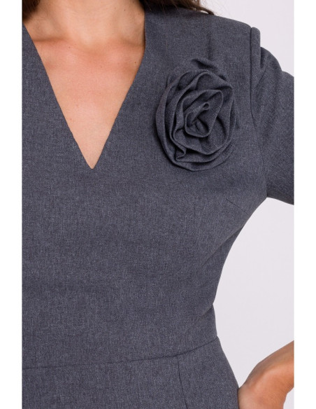 S372 Flower pencil dress - grey