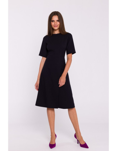 S373 Trapeze shift dress - black