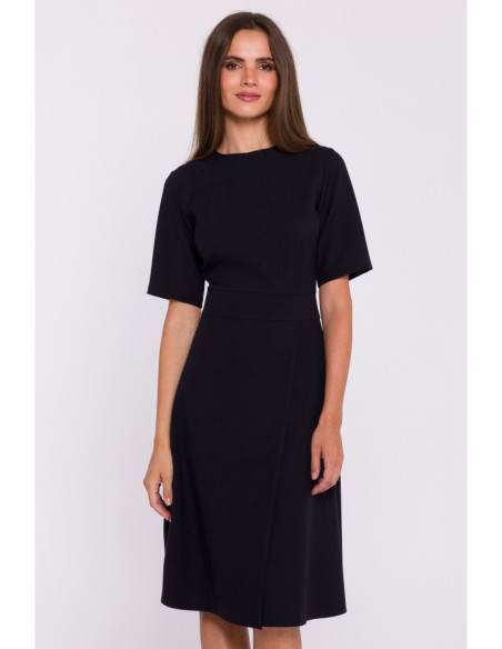 S373 Trapeze shift dress - black