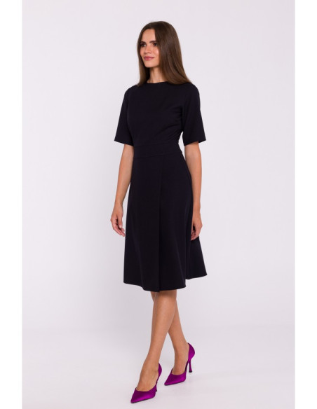 S373 Trapeze shift dress - black