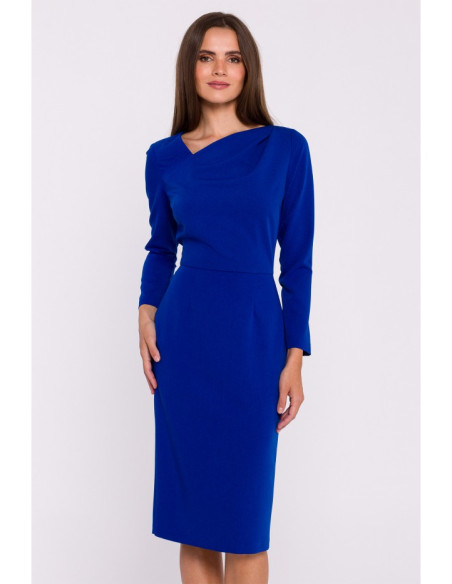 S376 Asymmetrical neckline pencil dress - royal blue