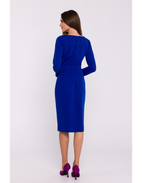 S376 Asymmetrical neckline pencil dress - royal blue