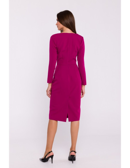 S376 Asymmetrical neckline pencil dress - plum