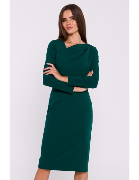 S376 Asymmetrical neckline pencil dress - green