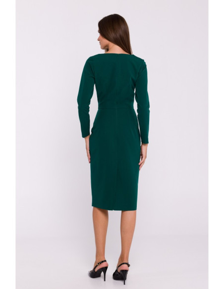 S376 Asymmetrical neckline pencil dress - green