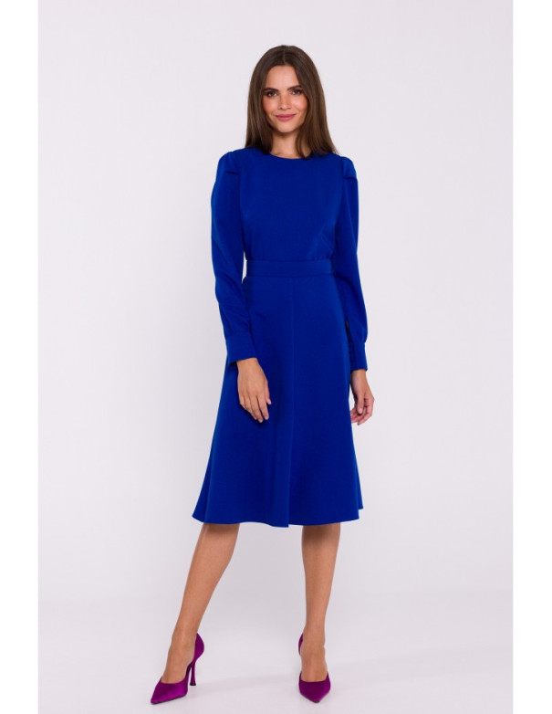 S378 Flared dress with belt - royal blue