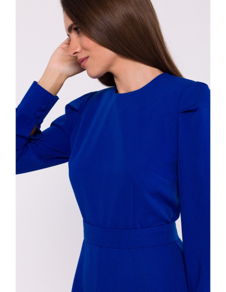 S378 Flared dress with belt - royal blue