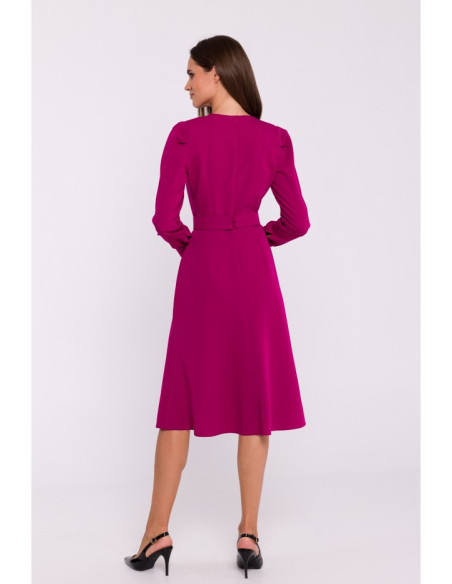 S378 Flared dress with belt - plum