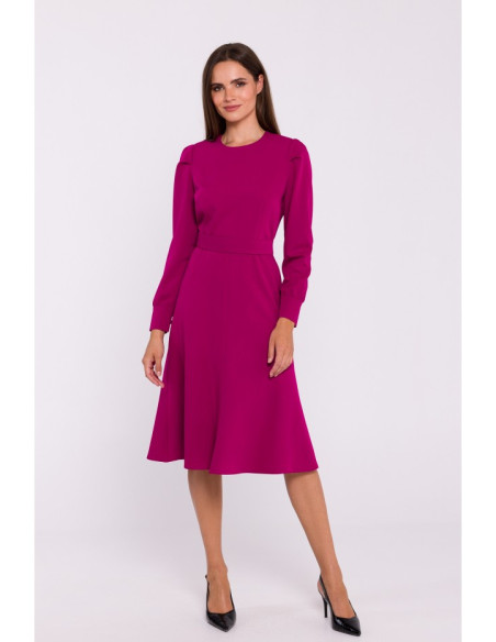 S378 Flared dress with belt - plum