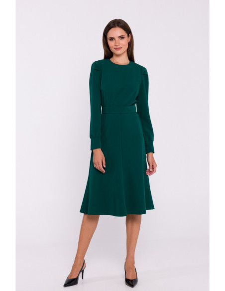 S378 Flared dress with belt - green