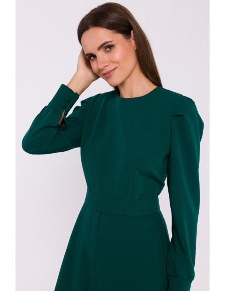 S378 Flared dress with belt - green