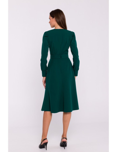 S378 Flared dress with belt - green