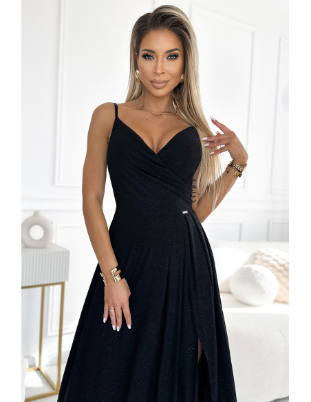  299-18 CHIARA elegant maxi dress with straps - black with glitter 