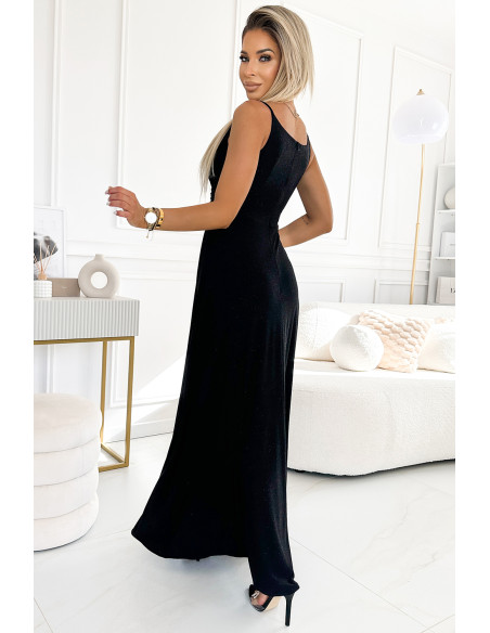  299-18 CHIARA elegant maxi dress with straps - black with glitter 