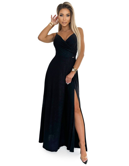  299-18 CHIARA elegant maxi dress with straps - black with glitter 