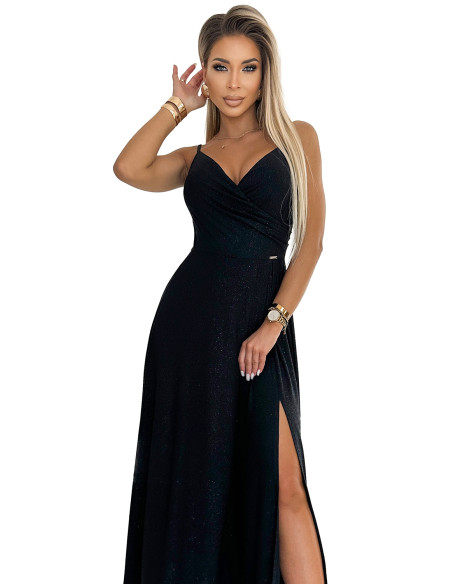  299-18 CHIARA elegant maxi dress with straps - black with glitter 