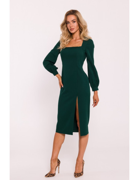 M812 Sheath dress with leg split - bottle green