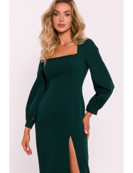 M812 Sheath dress with leg split - bottle green