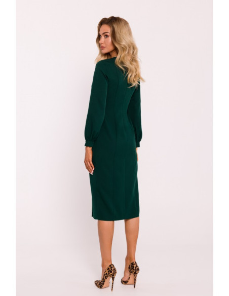 M812 Sheath dress with leg split - bottle green