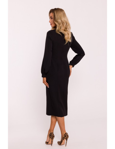 M812 Sheath dress with leg split - black