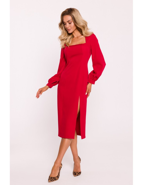 M812 Sheath dress with leg split - red