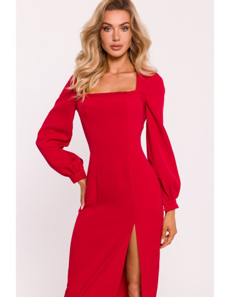 M812 Sheath dress with leg split - red