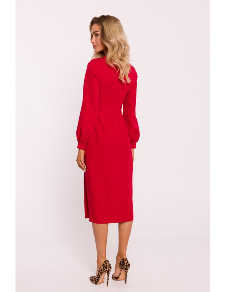 M812 Sheath dress with leg split - red