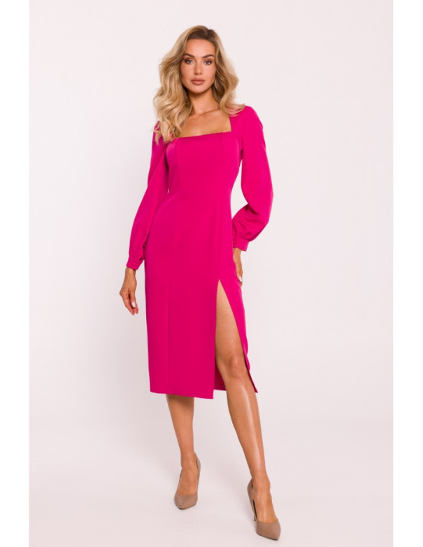 M812 Sheath dress with leg split - fuchsia