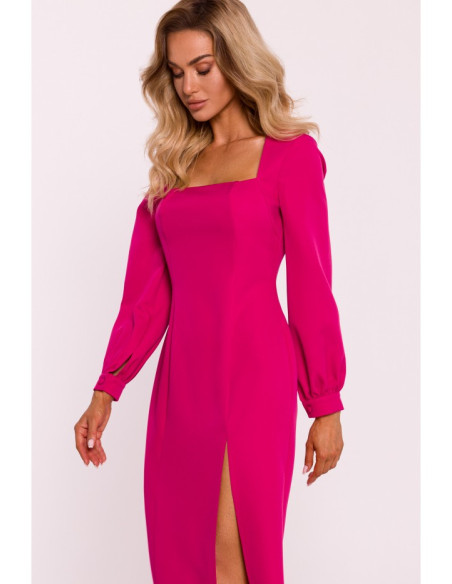 M812 Sheath dress with leg split - fuchsia