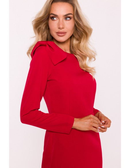 M814 Mini dress with shoulder bow - red